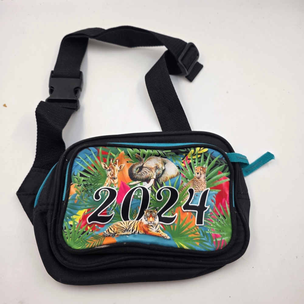 Busch Gardens 2024 Fanny Pack Animal Print Tropical Waist Bag Teal Zipper L3